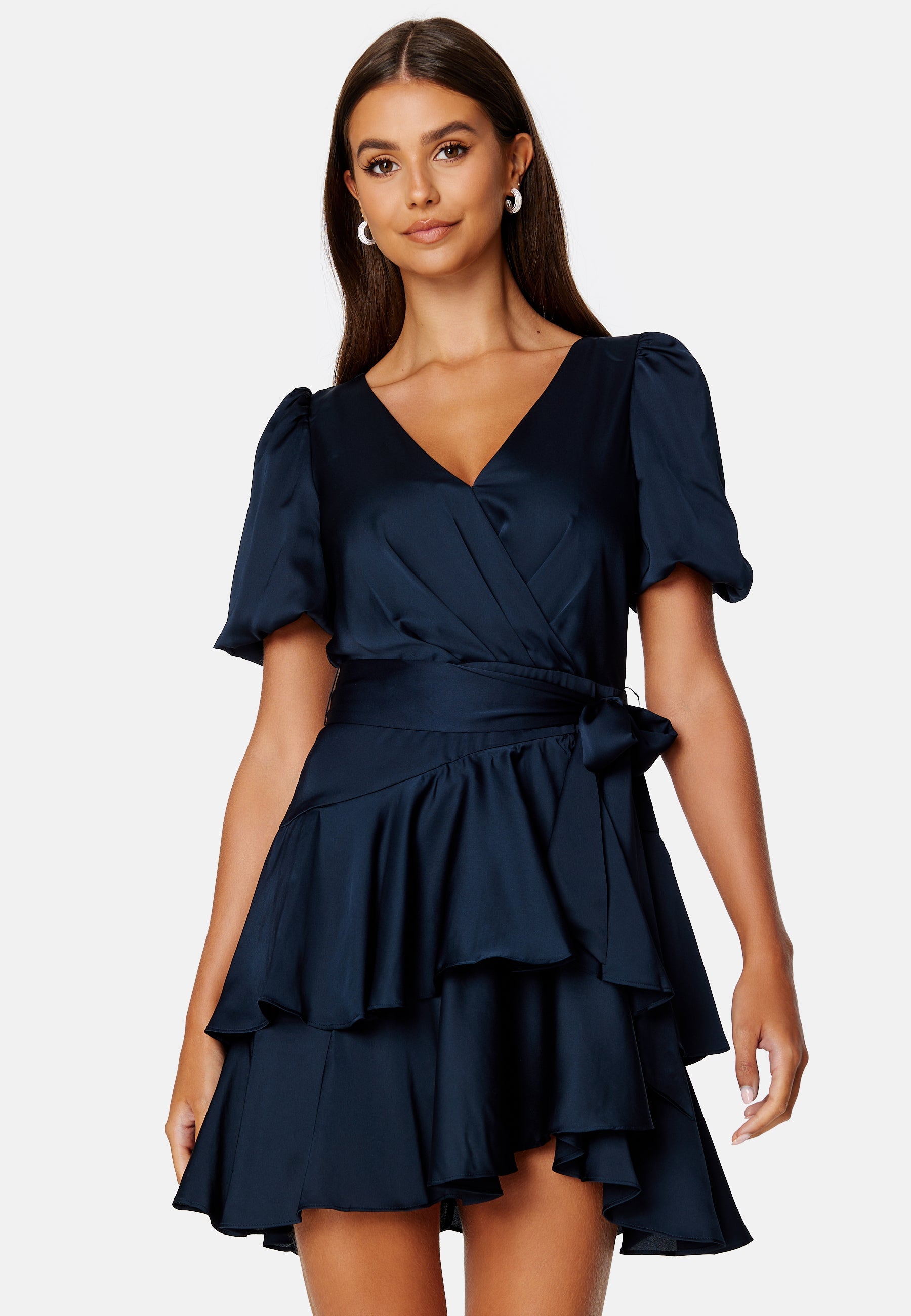 FOREVER NEW Monica Tiered Satin Mini