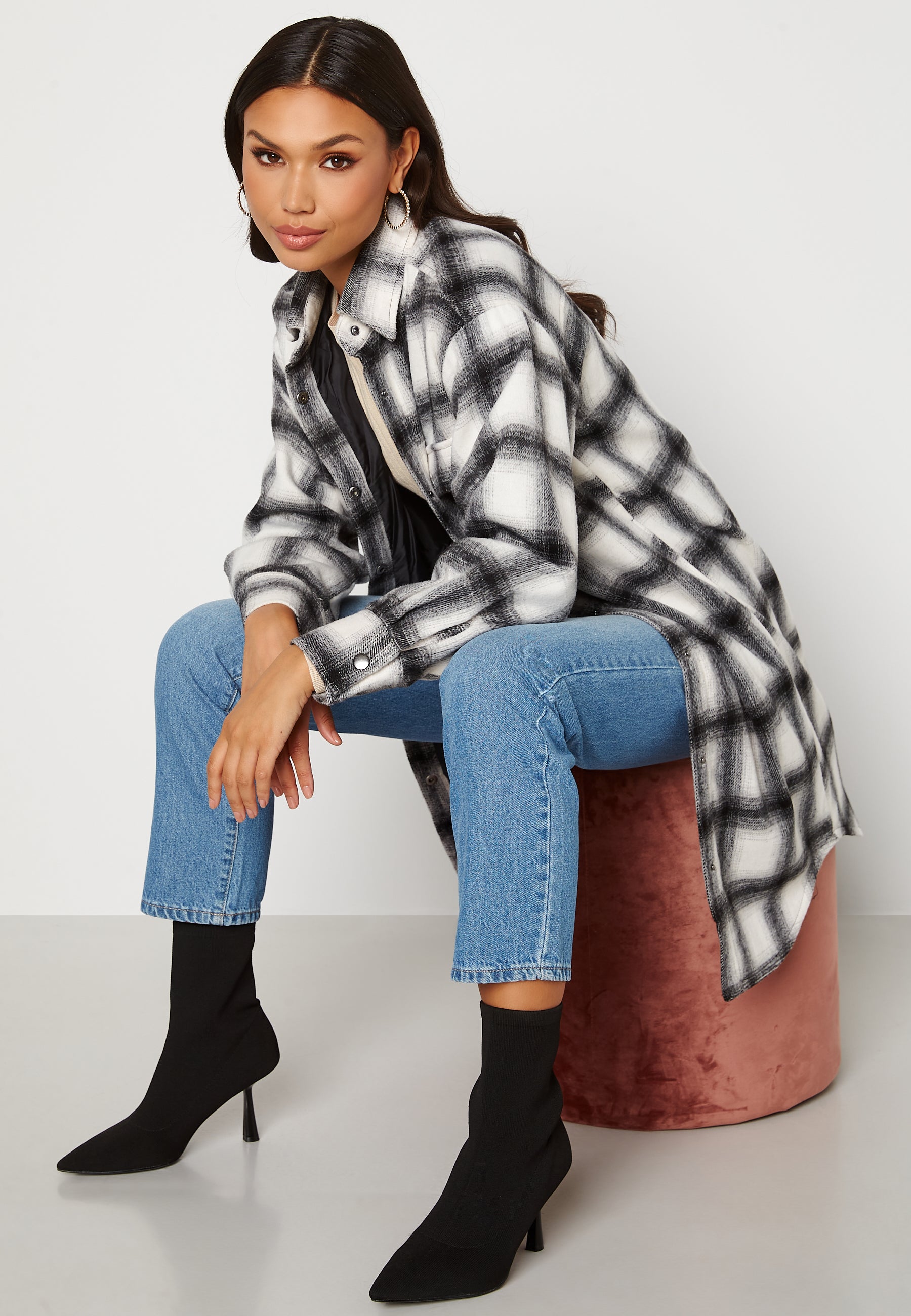 BUBBLEROOM Alice Long Check Shirt Jacket