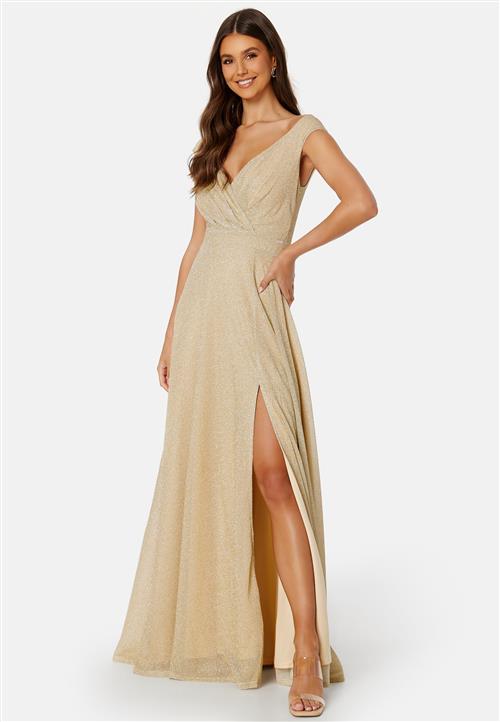 Goddiva Glitter Wrap Maxi Dress