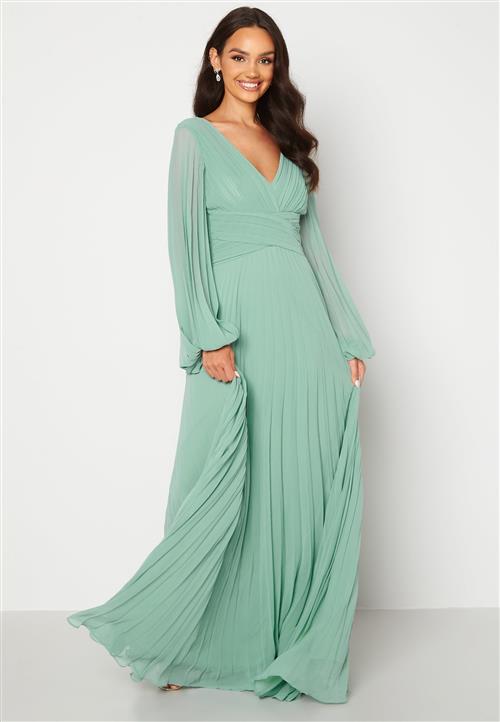 Goddiva Pleated Balloon Sleeve Maxi Dress