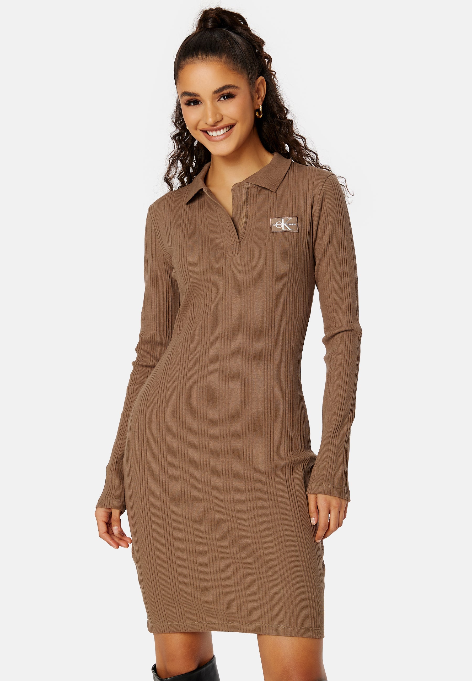 Calvin Klein Jeans Badge Polo Collar Rib Dress