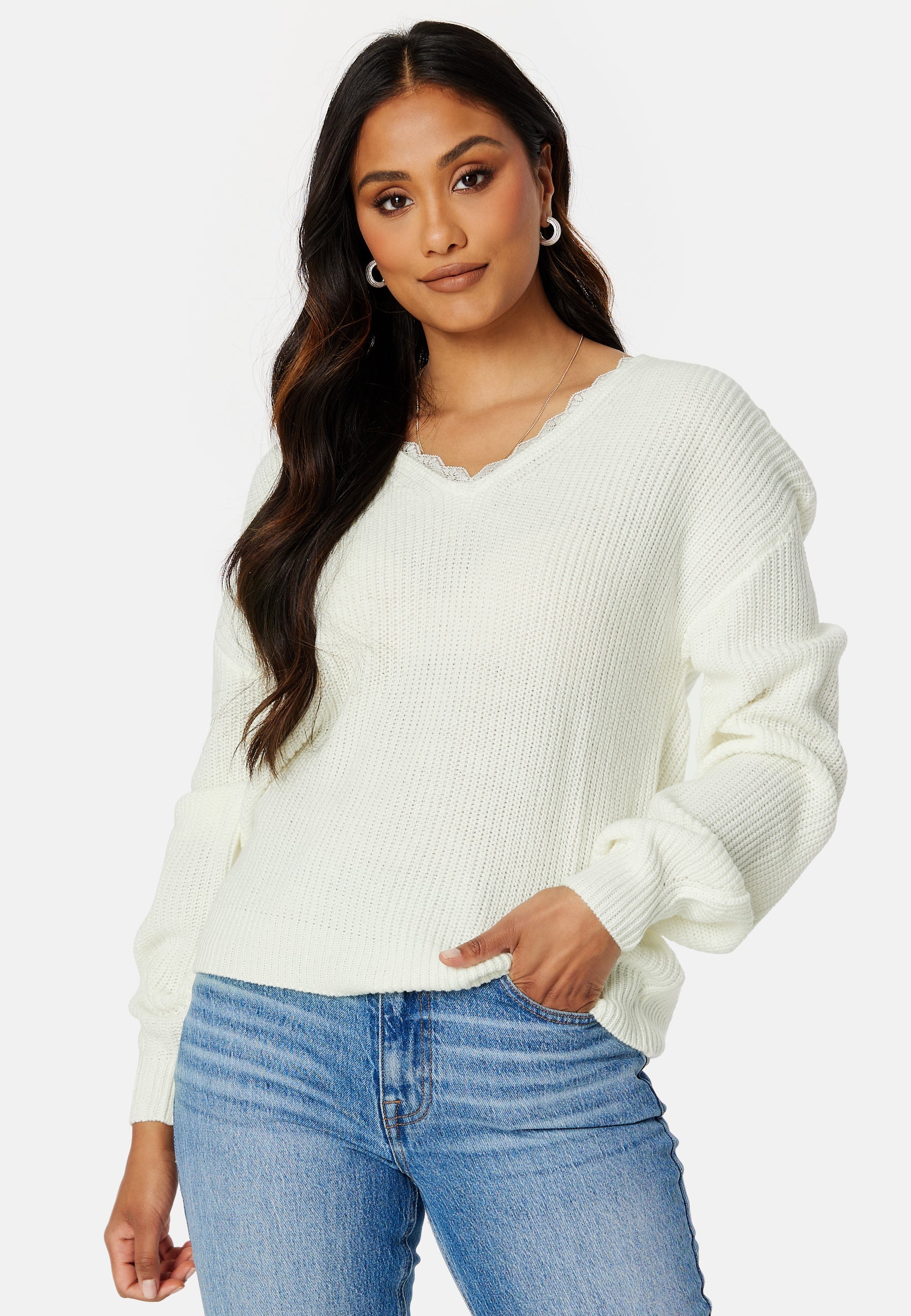 VILA Oa Rev V-Neck Lace Knit