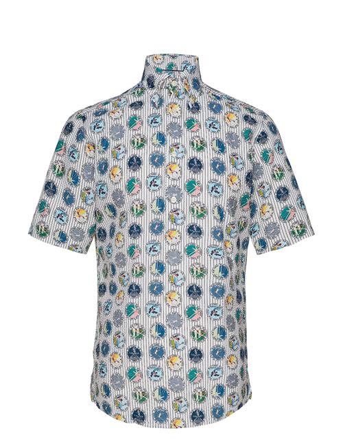 Eton | Tennis Print Seersucker Short Sleeve Popover Shirt | S