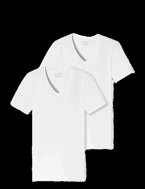 Schiesser | Short-Sleeve Shirts, 2-Pack, Deep V-Neck, White – 95/5 | L
