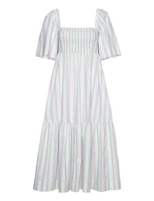 Ganni | Stripe Seersucker Ruffle Midi Dress | 32
