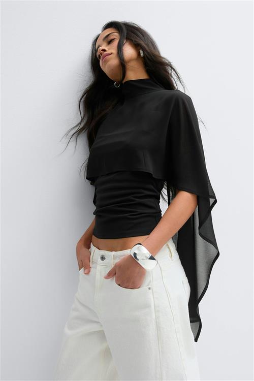 Gina Tricot - Chiffon cape top - cape topper - Sort - XS - Dame
