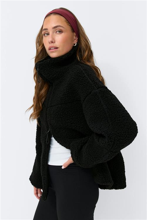 Gina Tricot - Pile zip jacket - teddy jakker - Sort - M - Dame