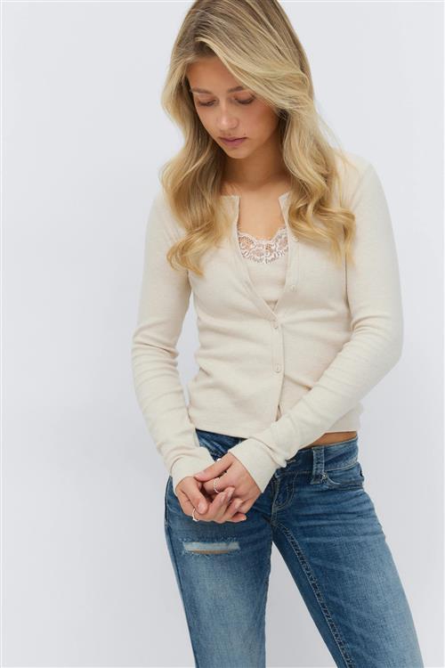 Gina Tricot - 14+ 2 in 1 lace rib cardigan - Toppe - Hvid - M - Dame