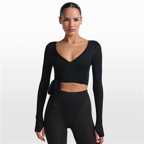 NikeSKIMS Stretch Knit Wrap-top med lange ærmer til kvinder - sort