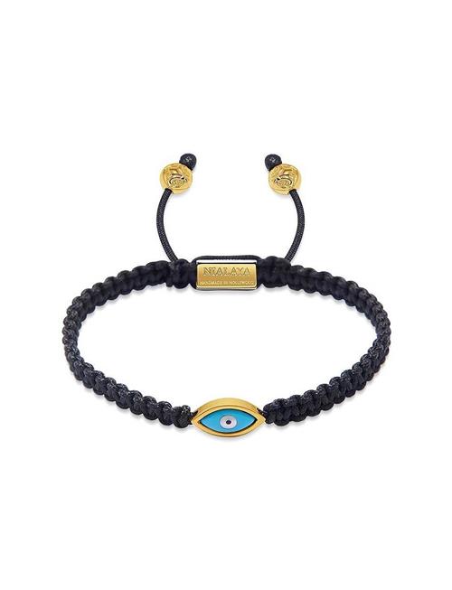 Nialaya | Men's Black String Bracelet With Gold Evil Eye | M 17 cm