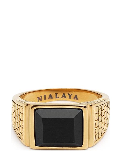 Nialaya | Men's Golden Brick Signet Ring With Agate | 62