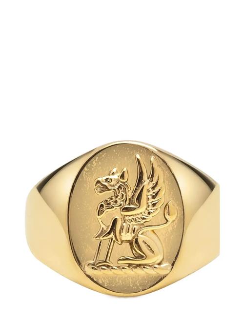 Nialaya | Men's Stainless Steel Lion Crest Ring With Gold Plating | 59 x 59