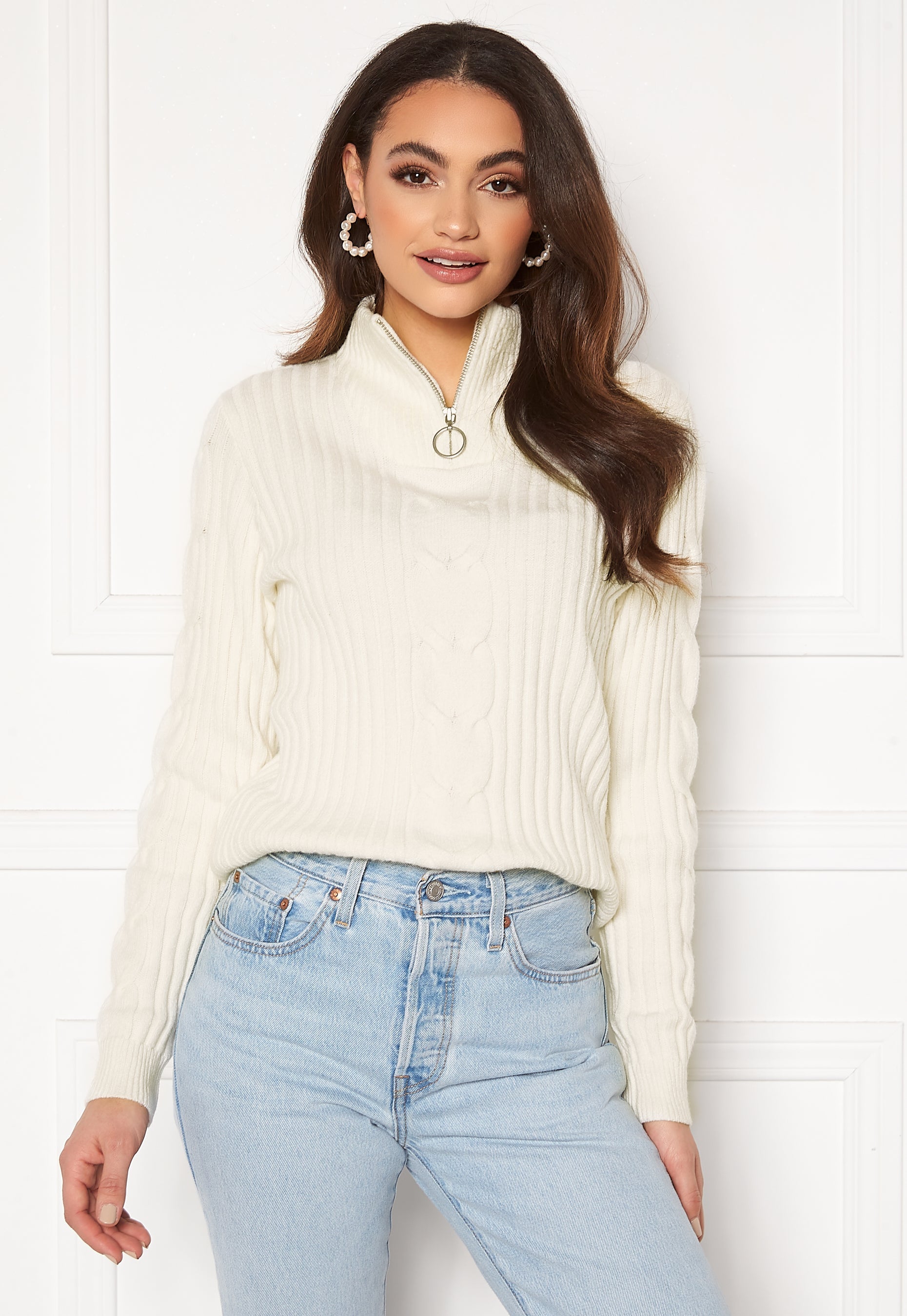 VILA Ril Knit Funnel Zip Neck L/S Top