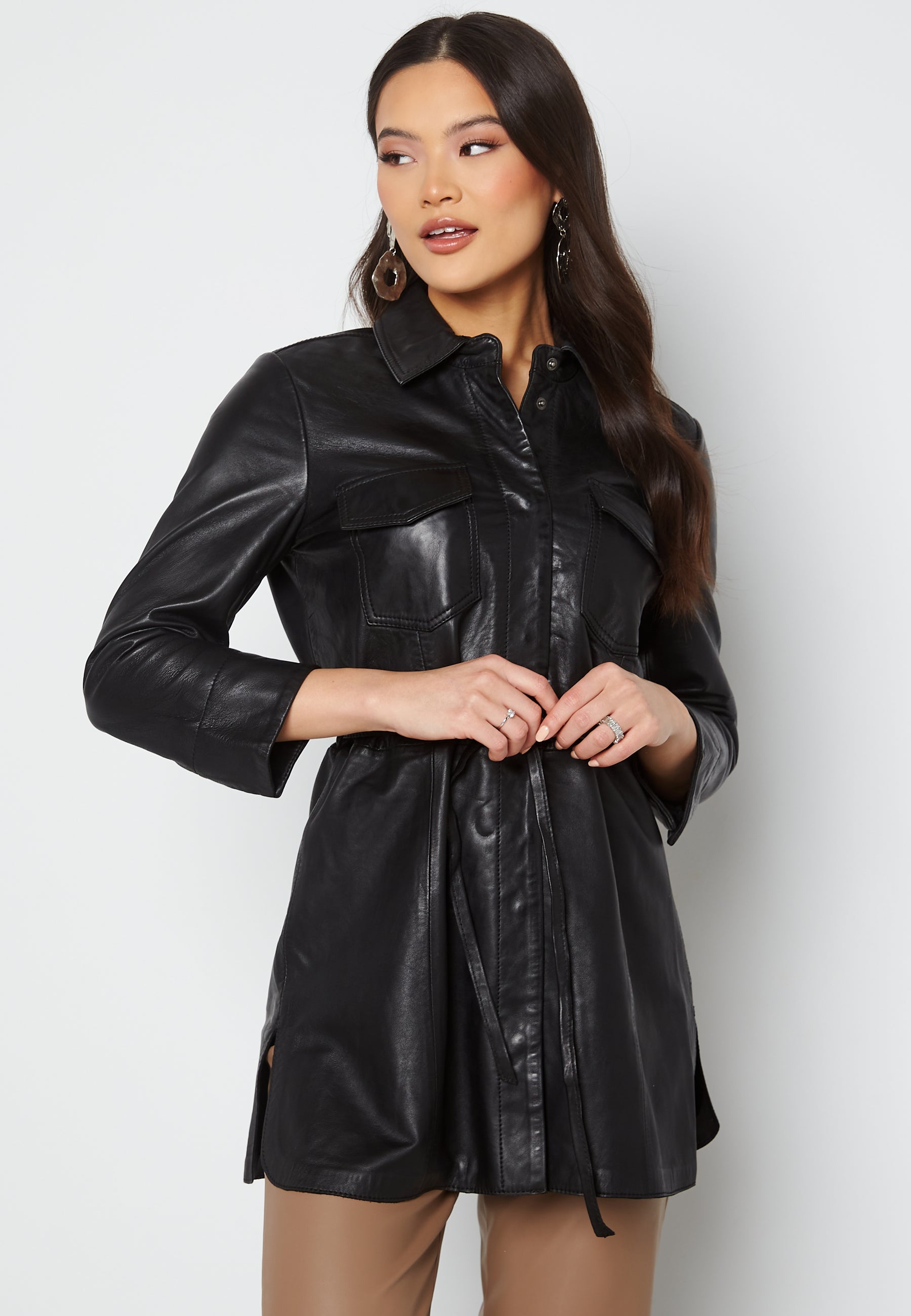 JOFAMA Jane Leather Shirt Dress