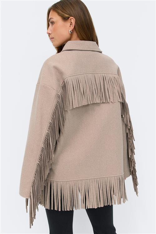 Gina Tricot - Fringe jacket - Jakker - Beige - XS - Dame