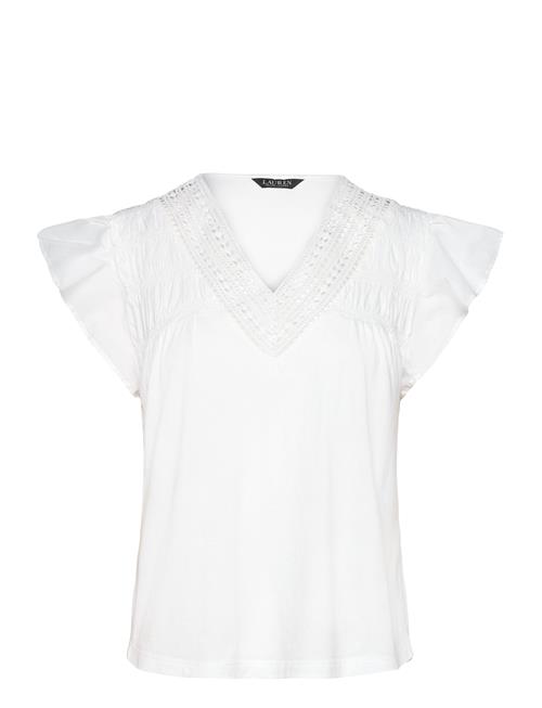 Lauren Ralph Lauren | Lace-Trim Jersey Flutter-Sleeve Tee | L