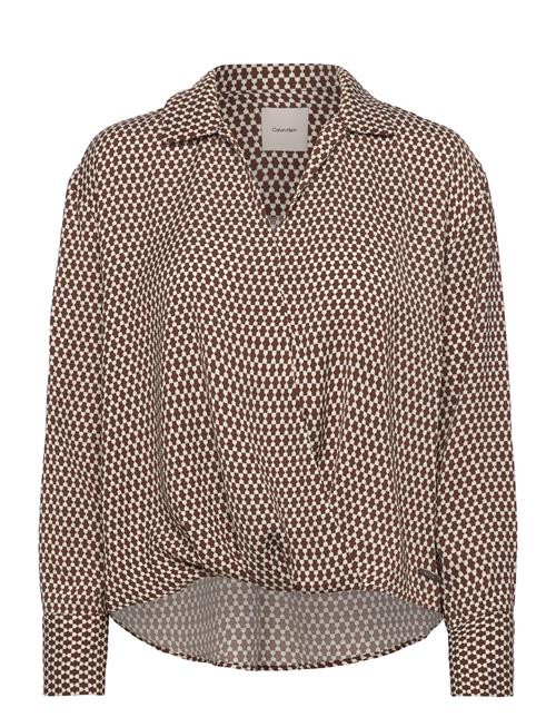 Calvin Klein | Printed Crepe Ls Faux Wrap Top | XS