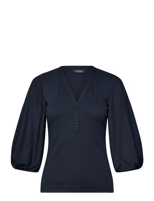 Lauren Ralph Lauren | Rib-Knit Balloon-Sleeve Henley Top | XS