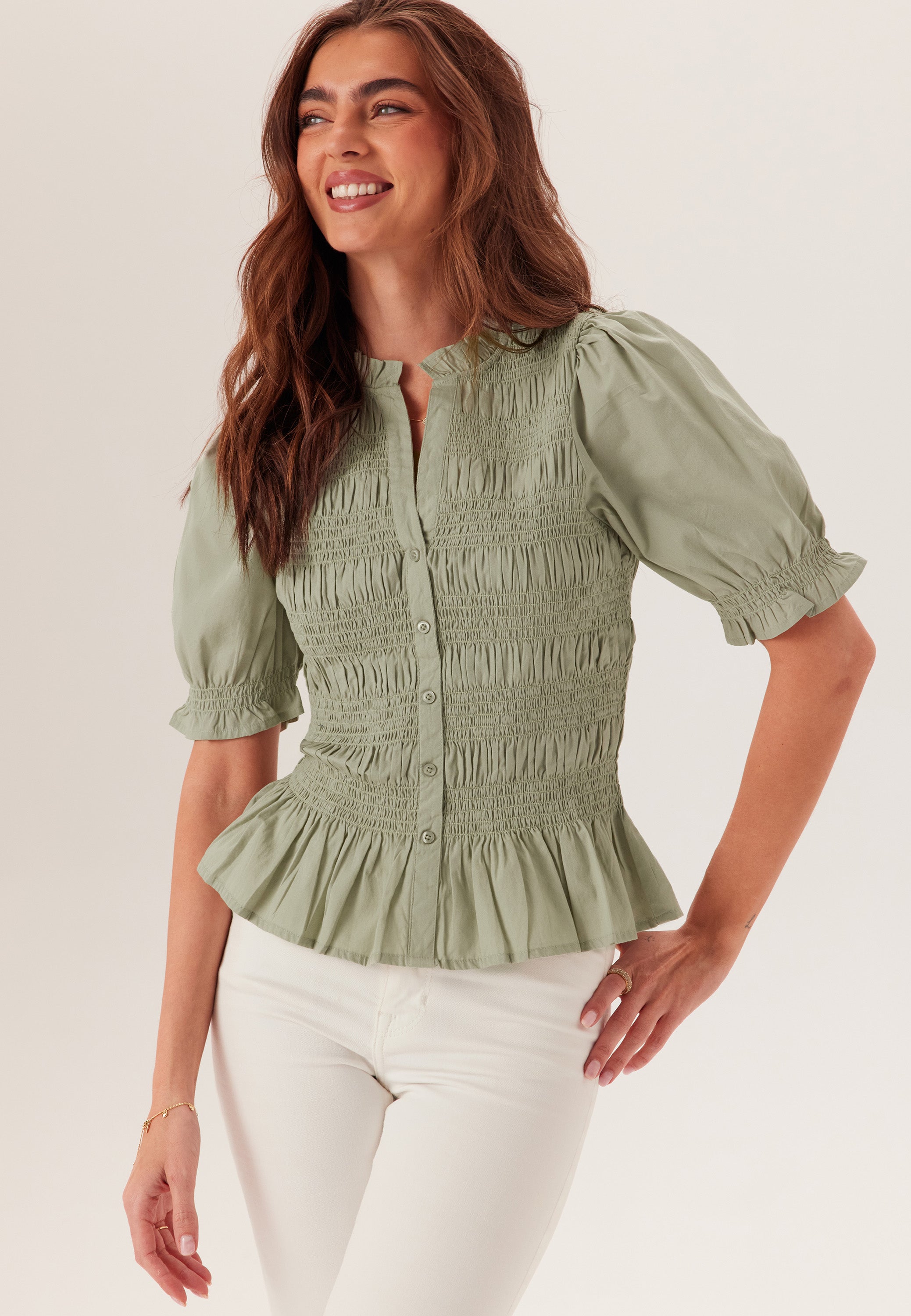 BUBBLEROOM Short Sleeve Cotton Smock Blouse