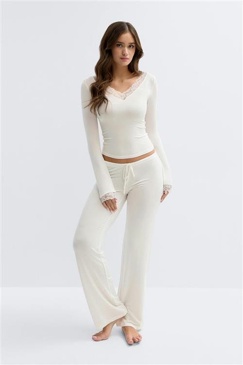 Gina Tricot - Low waist loungewear trousers - Bukser - Hvid - M - Dame