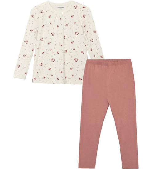 Minymo Nattøj - 2-delt - Viskose - Peach Whip m. Blomster