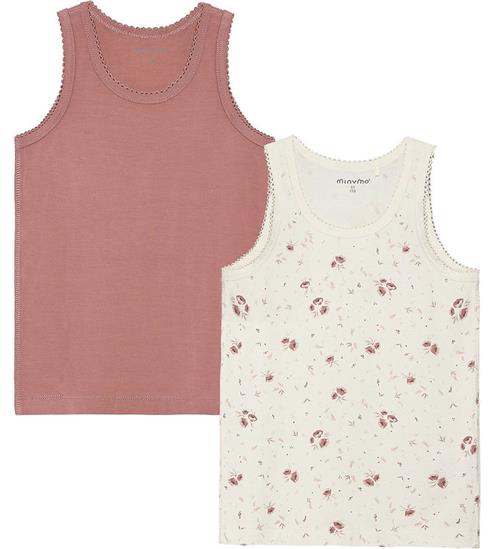 Minymo Undertrøje - 2-pak - Viskose - Peach Whip m. Blomster