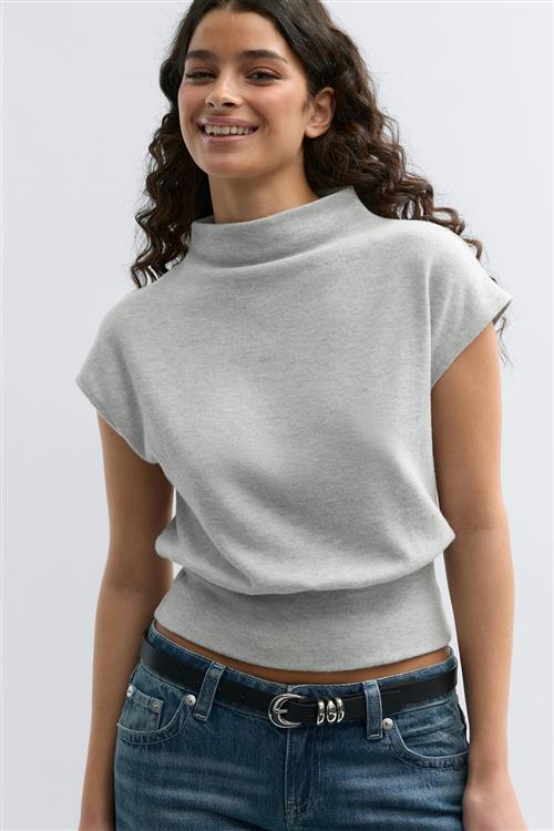 Gina Tricot - Soft funnel neck top - toppe med krave - Grå - XS - Dame
