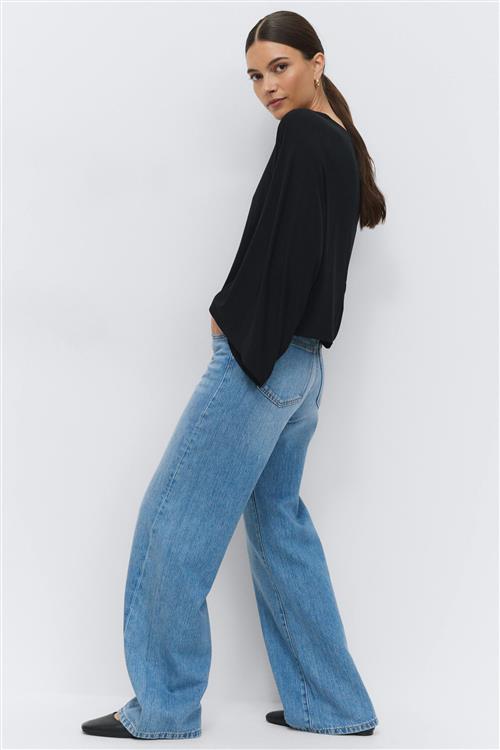 Gina Tricot - Low wide tall jeans - Low waist jeans - Blå - 40 - Dame