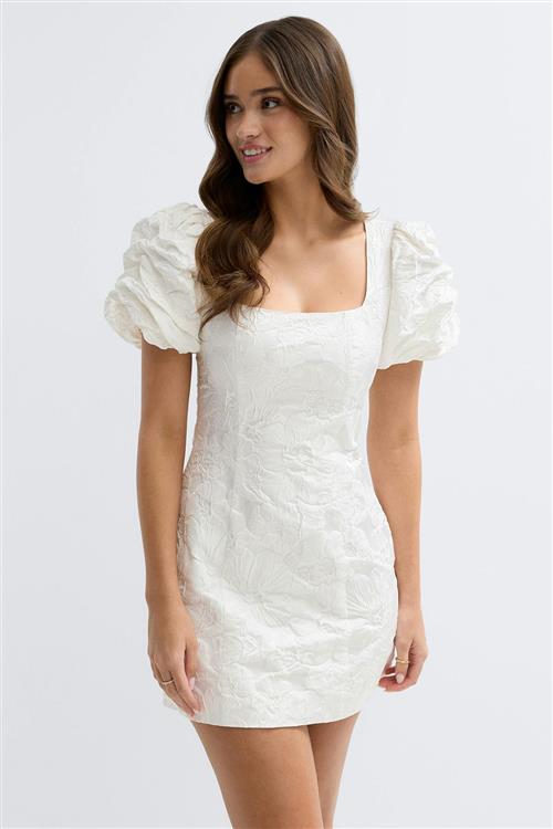 Gina Tricot - Brocade puffsleeve mini dress - korte kjoler - Hvid - 42 - Dame