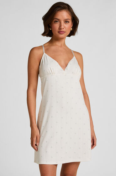 Hunkemöller Slipdress i satin med pæoner Hvid