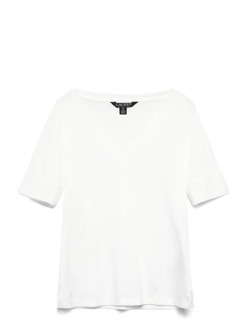 Lauren Ralph Lauren | Stretch Cotton Elbow-Sleeve V-Neck Tee | L
