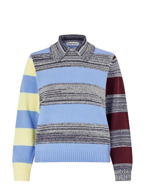 STINE GOYA | Cotton Mix / Crochet Cotton, Mix Stripe Polo Collar Sweater | XS