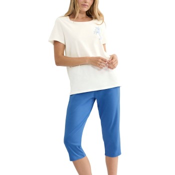 Triumph PK 02 Capri Pyjama Set Hvid/Blå bomuld 40 Dame