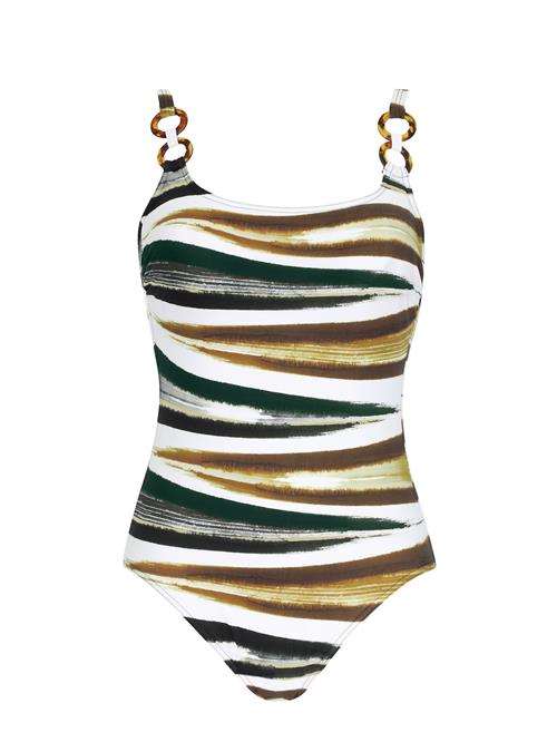 SUNFLAIR Formgivende badedragt  choko / orange / sort / hvid