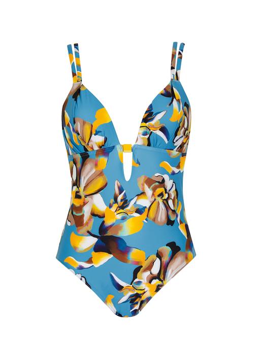 SUNFLAIR Badedragt  azur / curry / sort / hvid