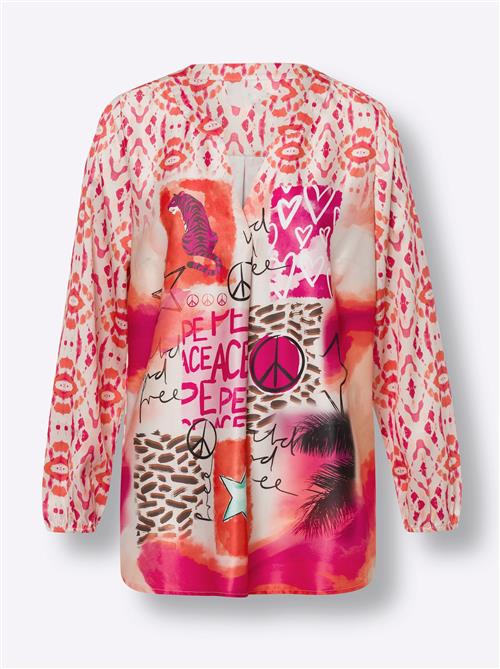 heine Bluse  grøn / abrikos / pink / rød