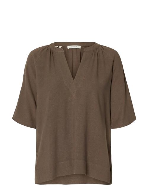 Selected | Slfviva 2/4 V-Neck Linen Blend Top Noos | 38