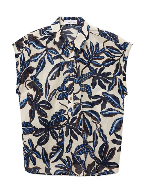 MANGO Bluse 'MERCI'  ecru / blå / brun / sort