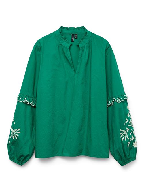 VERO MODA Bluse 'VMNOEL'  smaragd / hvid