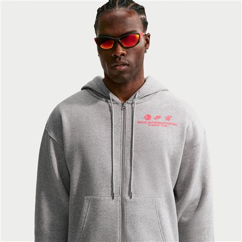 Nike-fleece-løbehættetrøje med lynlås i fuld længde til mænd - grå