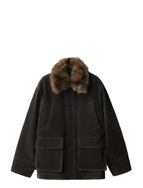 Mango | Velvet Finish Parka With Faux-Fur Collar | M