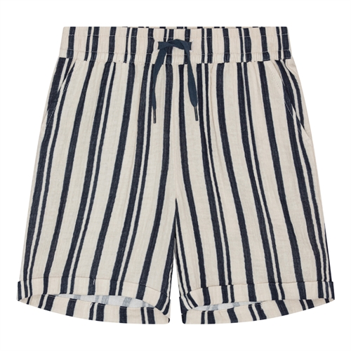 BIRKHOLM Muslin Shorts Natur Beige & Navy Blå