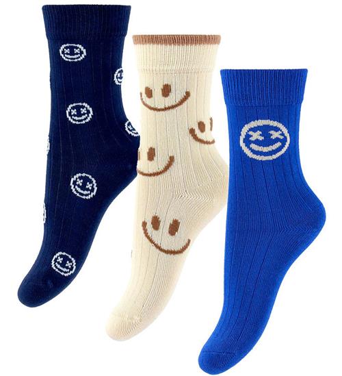 Minipop Strømper - Rib - Bambus - 3-pak - Strong Blue