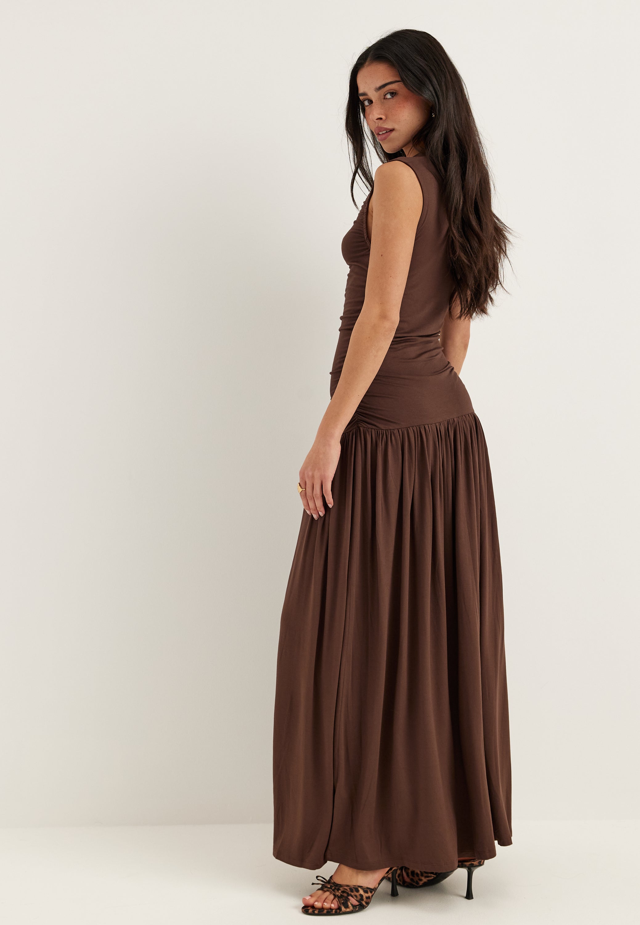 BUBBLEROOM Gathered Side Maxi Dress