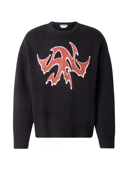 WEEKDAY Pullover 'Cypher'  cranberry / sort / hvid