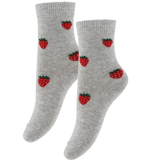 Fuzzies Strømper - 2-pak - Light Grey m. Jordbær