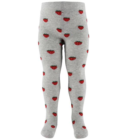 Fuzzies Strømpebukser - Light Grey m. Jordbær
