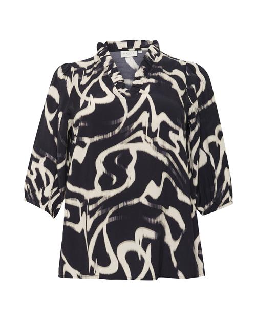 KAFFE CURVE Bluse 'MAREN FRILL'  sort / hvid