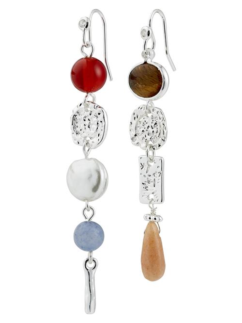 Pilgrim Øreringe 'Sense'  lyseblå / brun / rubinrød / sølv