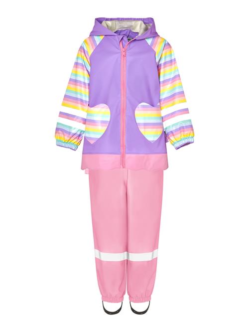 PLAYSHOES Funktionsjakkesæt 'Einhorn'  azur / gul / lilla / lyserød